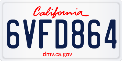 CA license plate 6VFD864