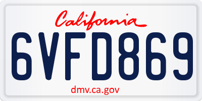 CA license plate 6VFD869