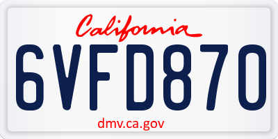 CA license plate 6VFD870
