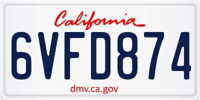 CA license plate 6VFD874