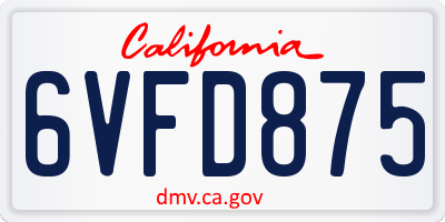 CA license plate 6VFD875