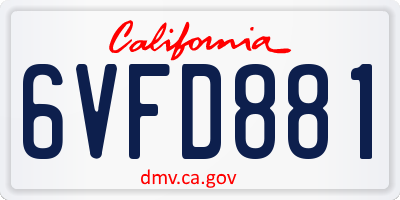 CA license plate 6VFD881