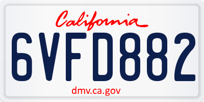 CA license plate 6VFD882