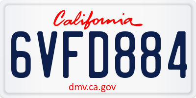 CA license plate 6VFD884
