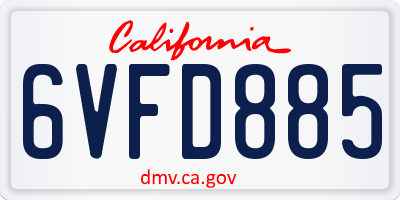 CA license plate 6VFD885