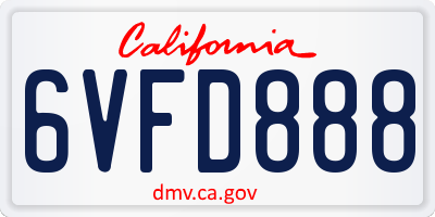 CA license plate 6VFD888