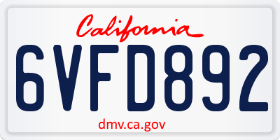 CA license plate 6VFD892