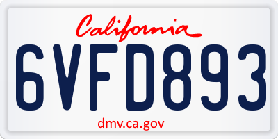CA license plate 6VFD893