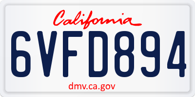 CA license plate 6VFD894