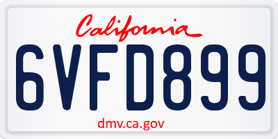 CA license plate 6VFD899