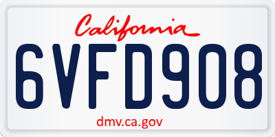CA license plate 6VFD908