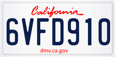 CA license plate 6VFD910