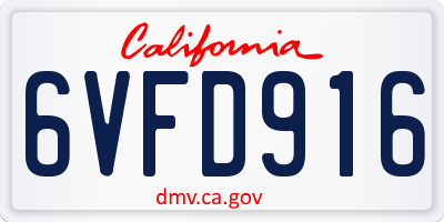 CA license plate 6VFD916