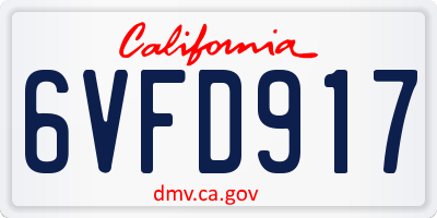 CA license plate 6VFD917