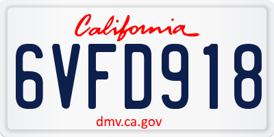 CA license plate 6VFD918