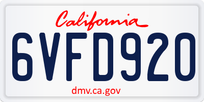 CA license plate 6VFD920