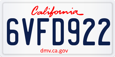 CA license plate 6VFD922
