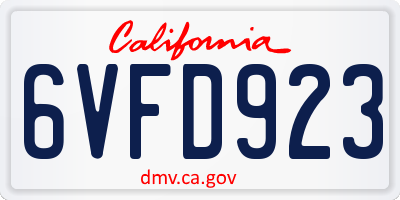 CA license plate 6VFD923