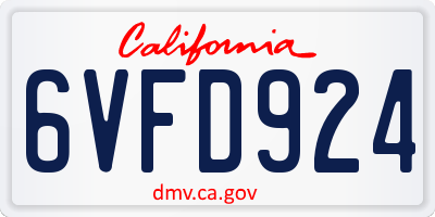 CA license plate 6VFD924