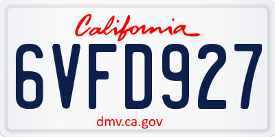 CA license plate 6VFD927