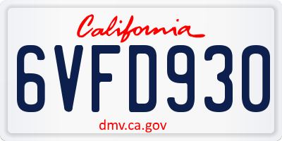 CA license plate 6VFD930