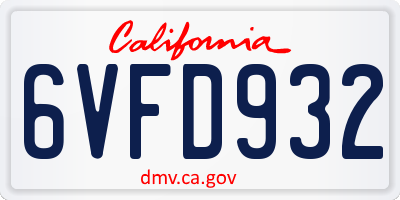 CA license plate 6VFD932
