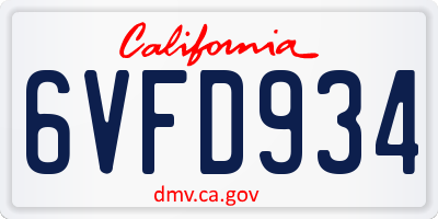 CA license plate 6VFD934
