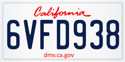CA license plate 6VFD938