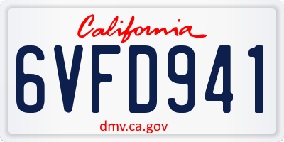 CA license plate 6VFD941
