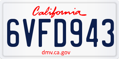 CA license plate 6VFD943