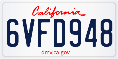 CA license plate 6VFD948