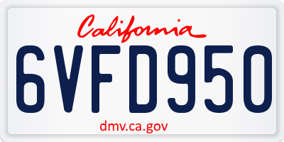 CA license plate 6VFD950