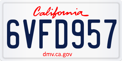 CA license plate 6VFD957