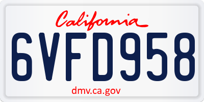 CA license plate 6VFD958