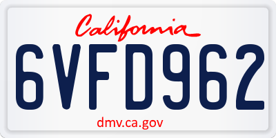 CA license plate 6VFD962