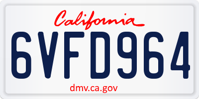 CA license plate 6VFD964