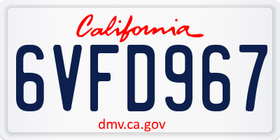CA license plate 6VFD967