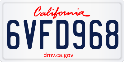 CA license plate 6VFD968