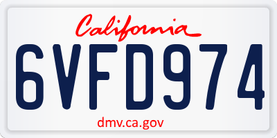 CA license plate 6VFD974