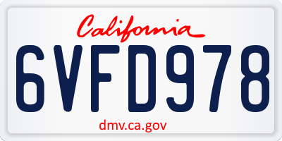 CA license plate 6VFD978