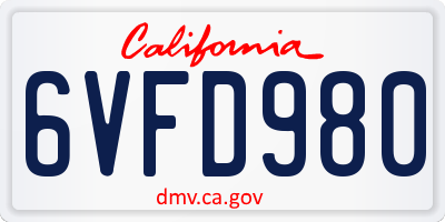 CA license plate 6VFD980