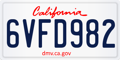 CA license plate 6VFD982