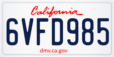 CA license plate 6VFD985