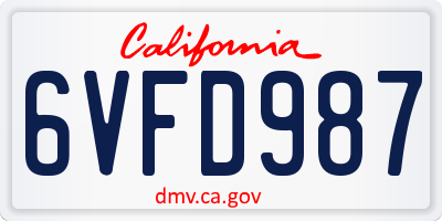 CA license plate 6VFD987