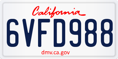 CA license plate 6VFD988