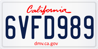 CA license plate 6VFD989