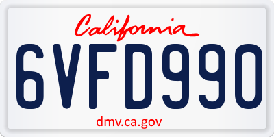 CA license plate 6VFD990