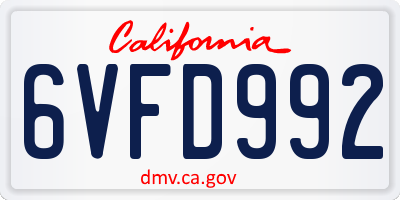 CA license plate 6VFD992