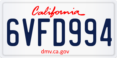 CA license plate 6VFD994