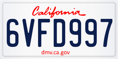 CA license plate 6VFD997